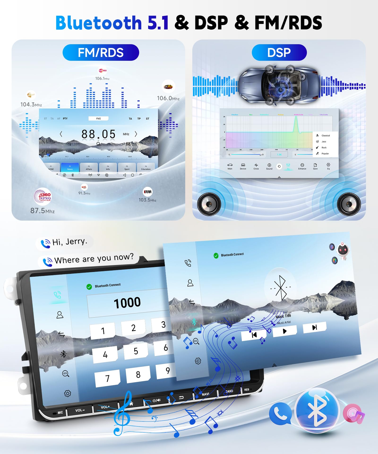 Qualcomm Snapdragon radio samochodowe Carplay do VW Golf 5 Polo Skoda, 9-calowy ekran dotykowy Android radio samochodowe z systemem Android Auto/Bluetooth 5.1/RDS/FM/DSP/SWC/GPS/WiFi + kamera cofania