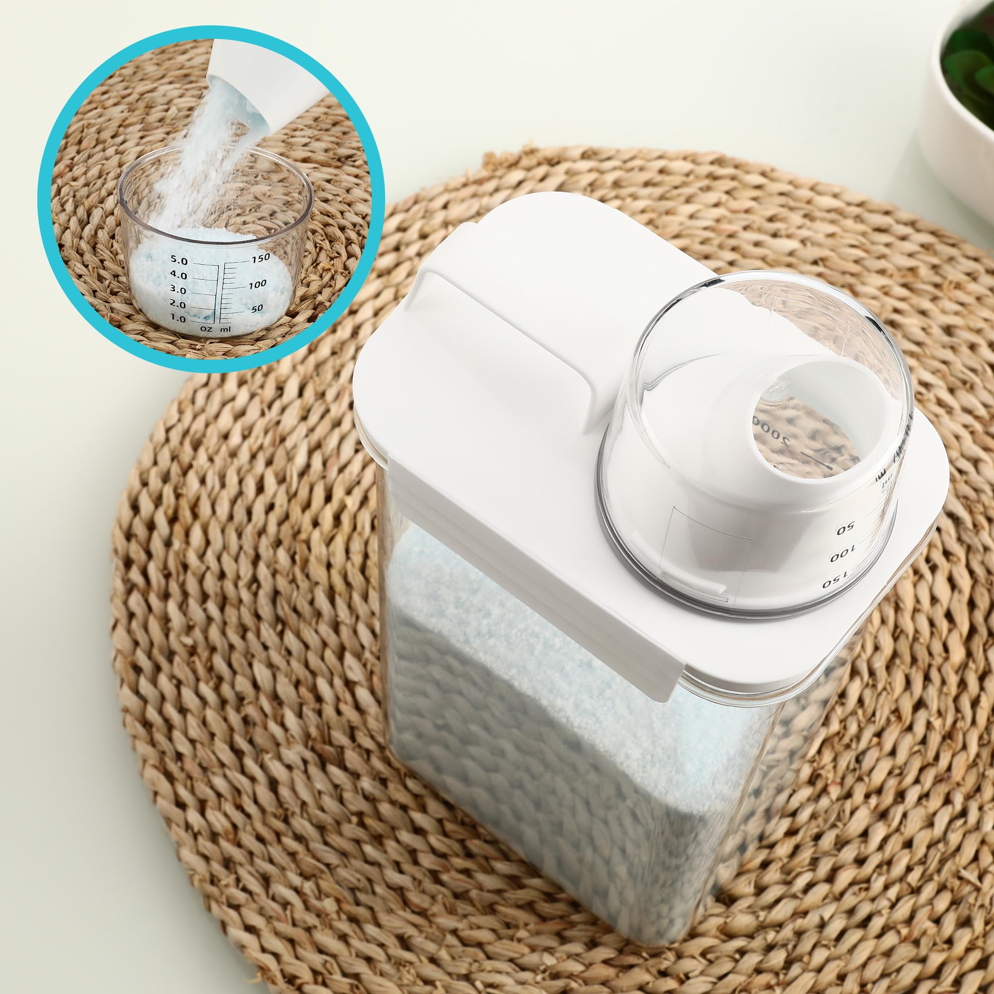 HAOYULUO Dispenser Detersivo Lavatrice,Dosatore Detersivo Lavatrice con Misurino, Contenitore per Detersivo in Polvere, Riutilizzabile, Può Essere Utilizzato per Conservare gli Alimenti (2300ML)