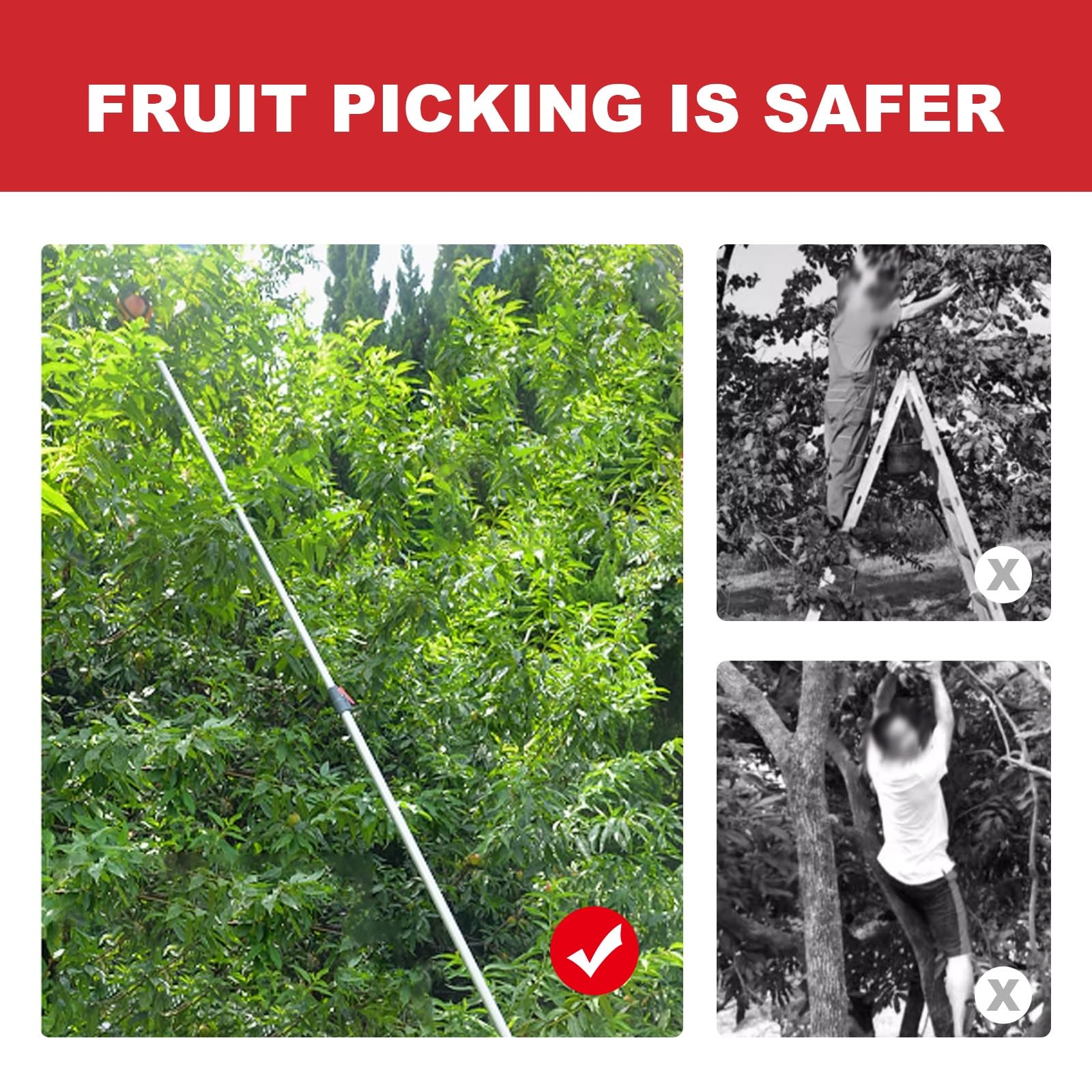 Asta per la Raccolta della Frutta, Raccoglifrutta Estensibile Regolabile 39"-59", raccoglifrutta Multifunzione con Copertura Antiscivolo, Asta for Arance, pere, Limoni