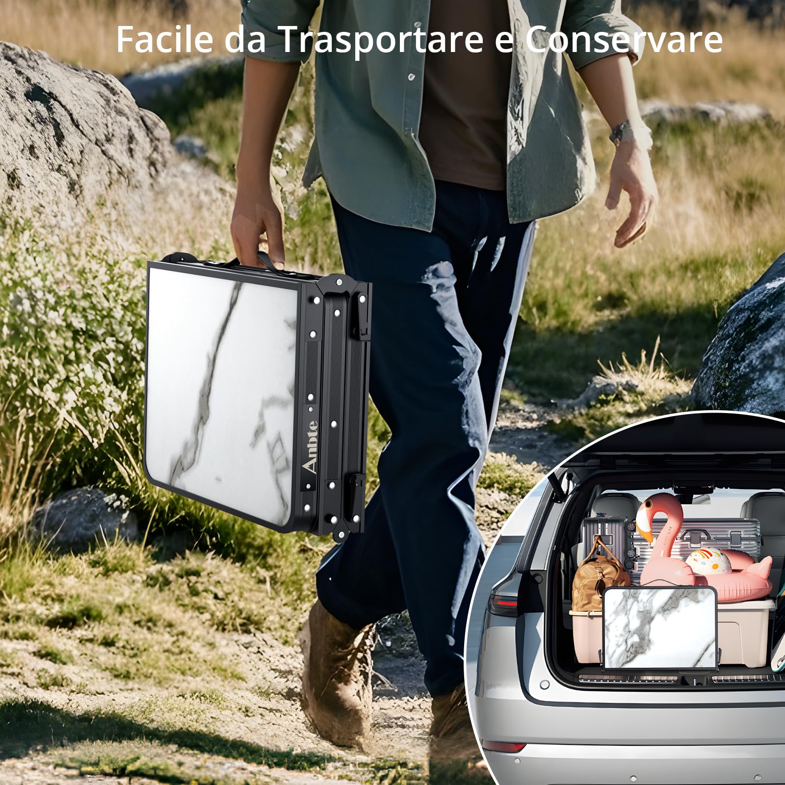 Anbte Tavolo Pieghevole da Giardino Caffè Regolabile 88 * 40 * 70CM Richiudibilecon Tavolino da Campeggio con 3 Altezze Portatile in Alluminio per Picnic/Lavoro/Interno/Truccarsi-Rete di Stoccaggio