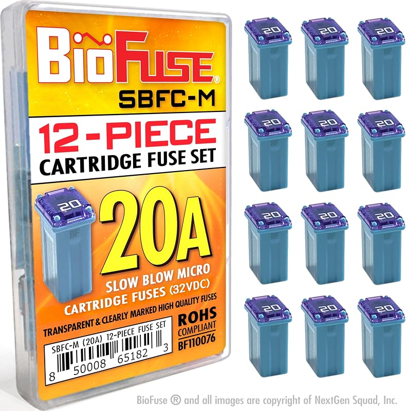 Fusível cartucho micro de ação retardada BIOFUSE SBFC-M 20 A 32 VDC – 12 unidades