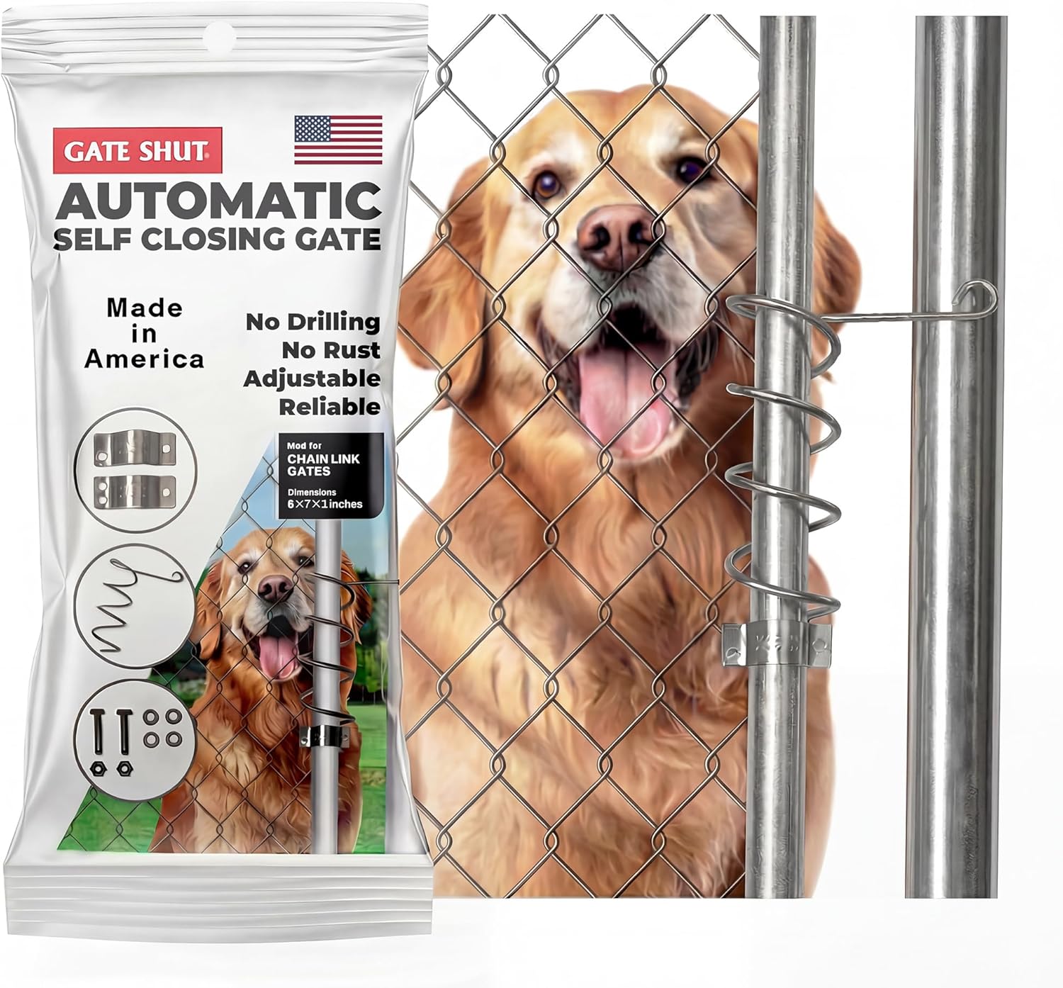 Automatic Chain Link Self Closing gate Closer. Adjustable Closing Tension, Outdoor Gate Spring, Works Great for Pool and Dog Gates or Any Chainlink gate – Made in USA