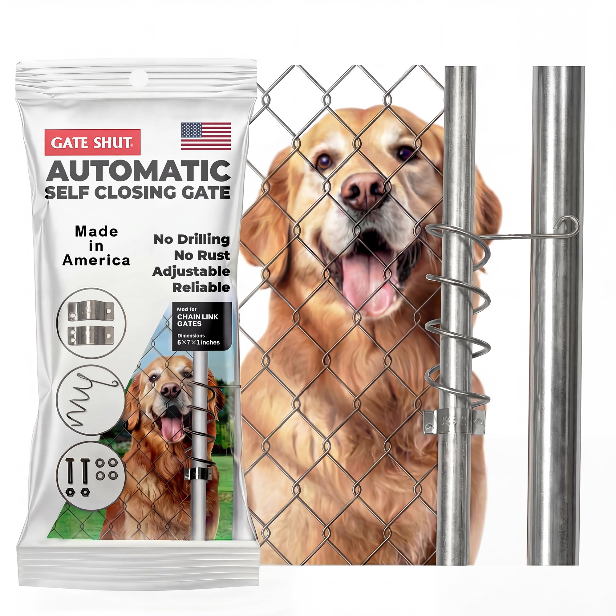 Automatic Chain Link Self Closing gate Closer. Adjustable Closing Tension, Outdoor Gate Spring, Works Great for Pool and Dog Gates or Any Chainlink gate – Made in USA