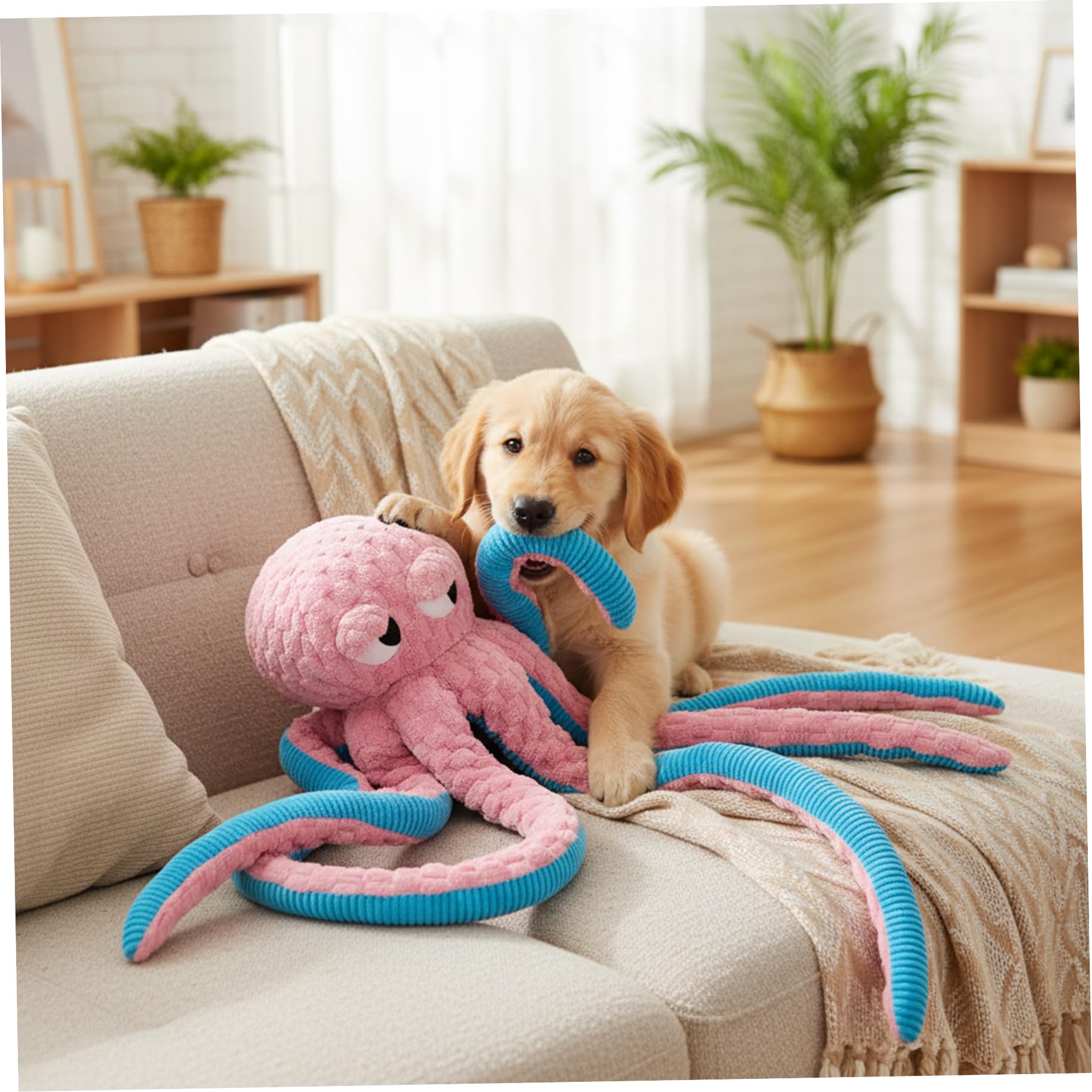 Juguete para perro indestructible, juguete para perro pulpo, juguetes chirriantes interactivos de 40 pulgadas para masticadores agresivos, pulpo de peluche suave y agradable para la piel para aliviar