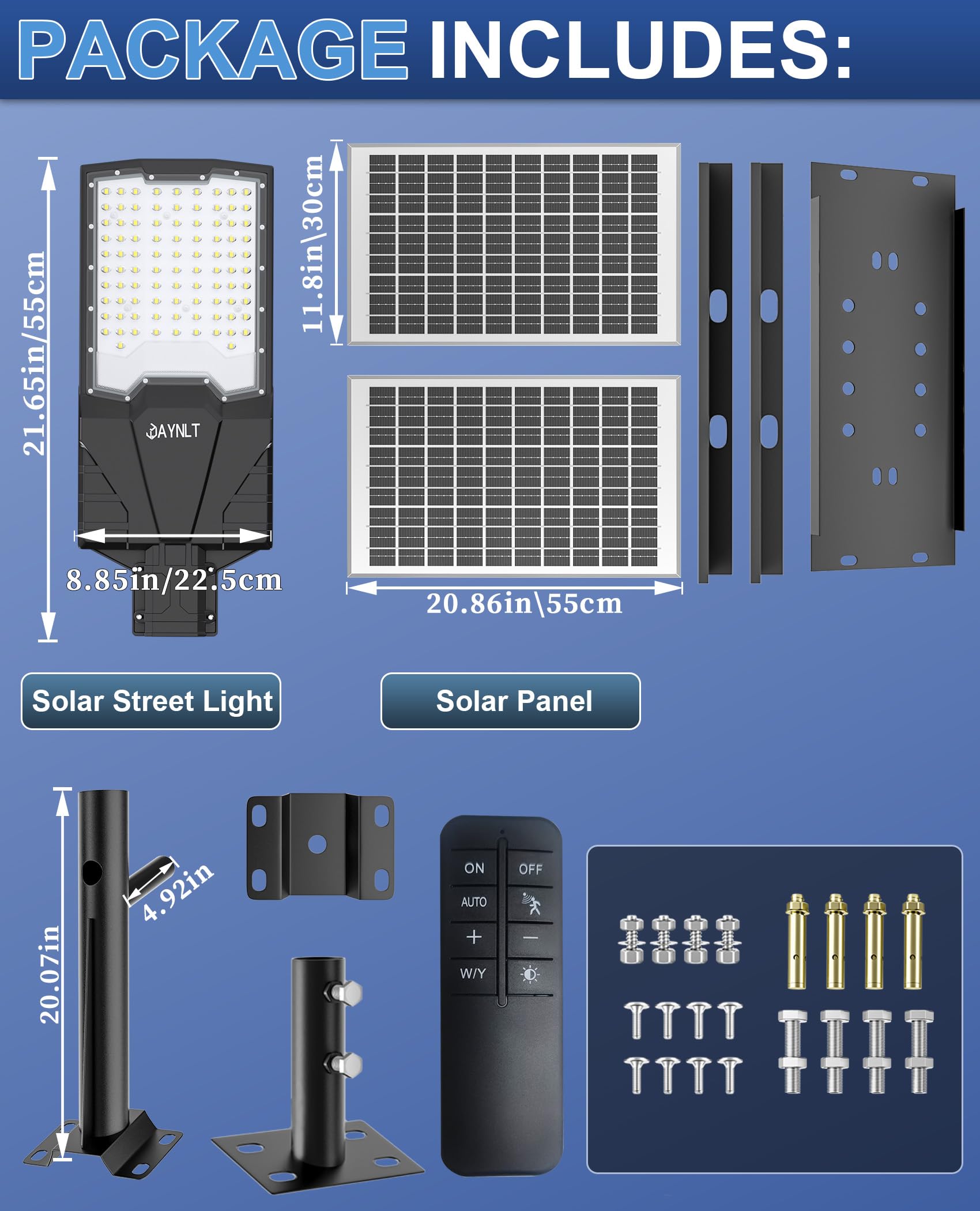 JAYNLT X-18000W Lampione Solare LED Esterno, 6500K Faro led Esterno con Pannello Solare, IP67 Impermeabile lampioni Solari con Telecomando, Lampione Stradale per Cortile Garage Strada