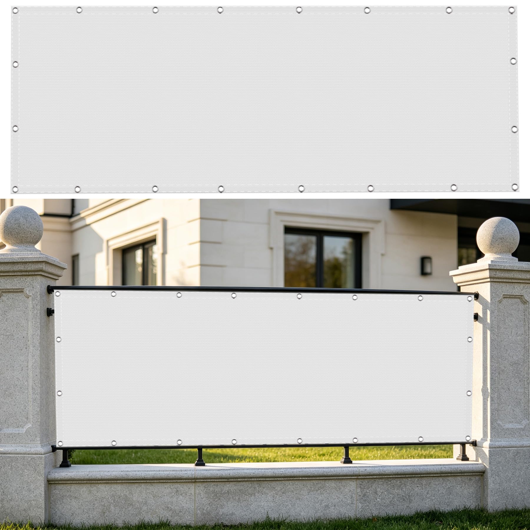 Malla Ocultacion 1 x 10 m Protección Viento y Los Rayos Uv, Impermeable, Protección de La Intimidad Valla de Viento con Ataduras de Cables para Porche Barandillas, Blanco