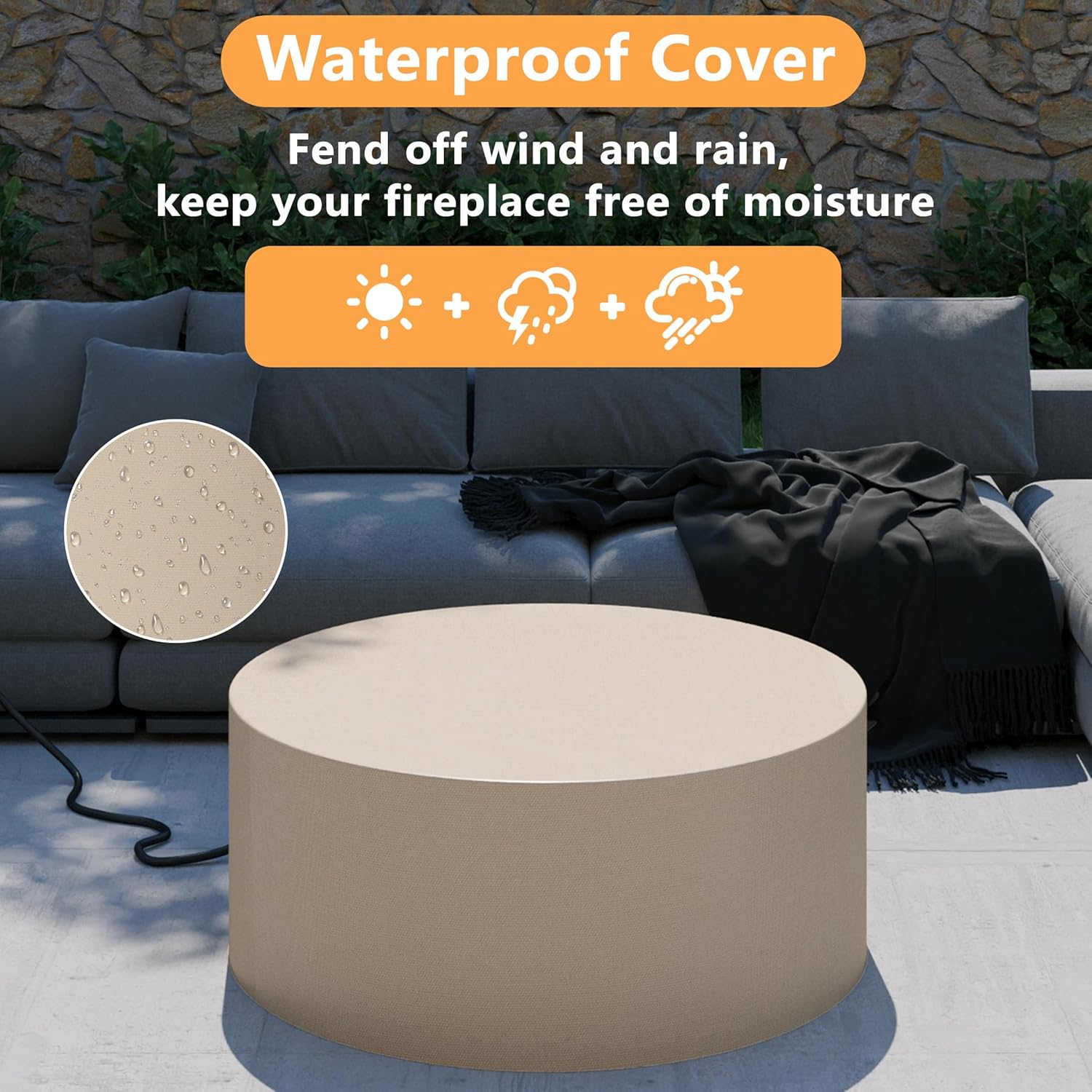 32 inch Round Propane Fire Table, 50,000 BTU Gas FirePit, Patio Fire Pit Table with Steel Lid, Rain Cover, 10ft Propane Hose, Lava Rocks, Black