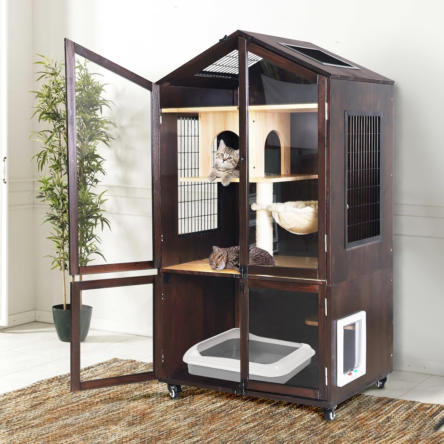 Litter Box Enclosure, Cat Litter Box Furniture with Movable Wheels, Large Hidden