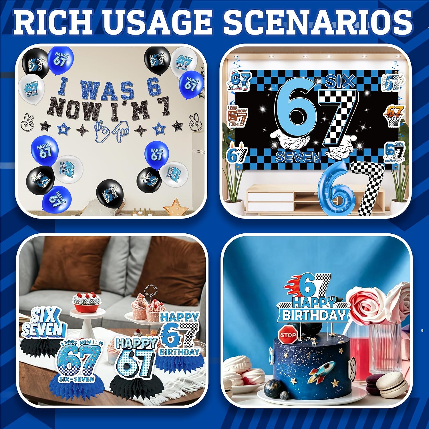 6 7 Birthday Decorations Set Includes I Was 6 Now I'm 7 Banner, 67 Birthday Decorations Swirls, 6 7 Balloons, 6 7 birthday Backdrop, 6-7 Birthday Decorations Cake Topper Centerpieces