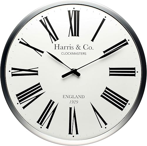 HARRIS & CO. CLOCKMASTERS Reloj de pared de lujo premium de 13 pulgadas, diseño romano, marco de metal y vidrio curvo, (tecnología silenciosa disponible en Yaxa Costa Rica