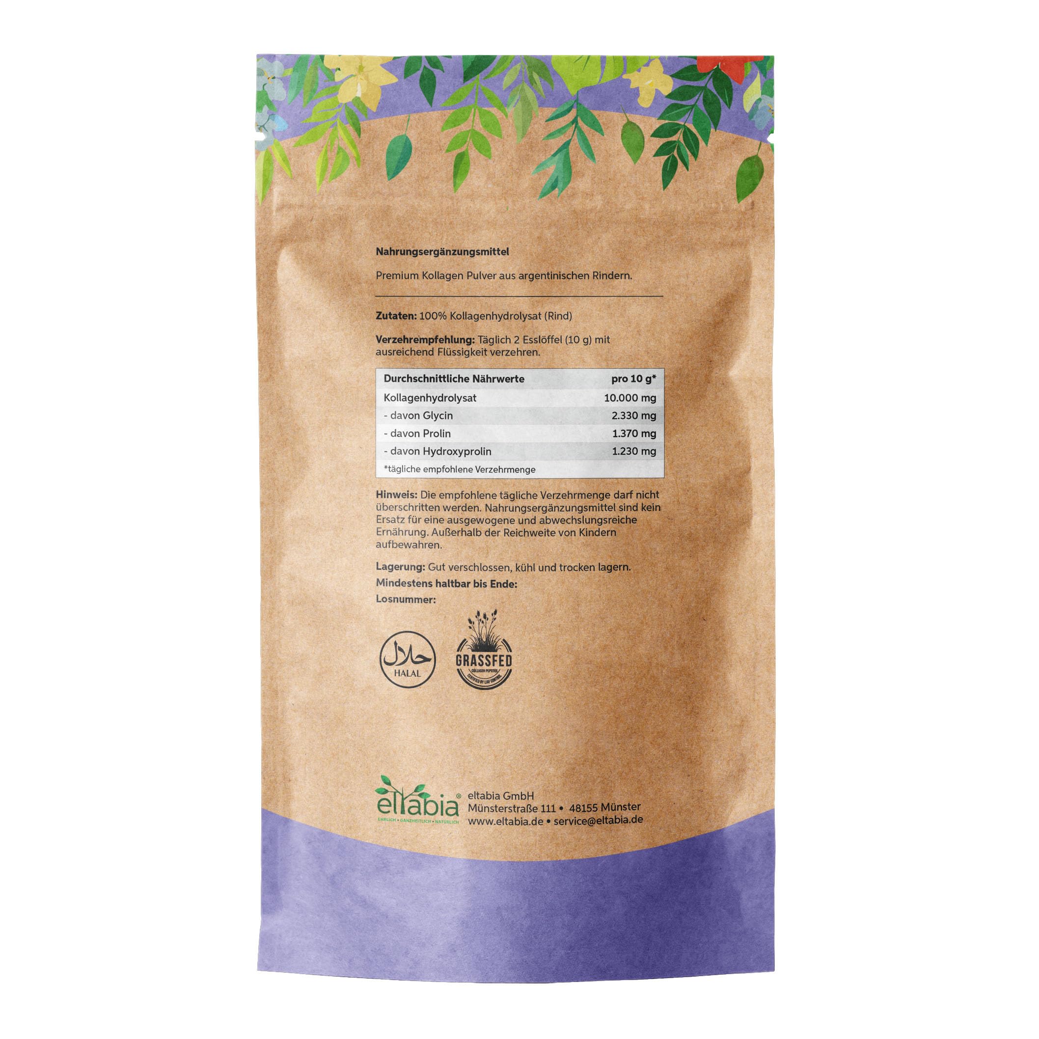 Kollagen Pulver 1kg | LIAF Zertifizierte Weidehaltung Grassfed | Rind Halal Collagen Hydrolysat Peptide