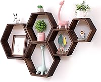 Vista 8 de WONFUlity - Estantes flotantes hexagonales, estantes de panal de madera estilo granja para almacenamiento, para baño, cocina, dormitorio, sala