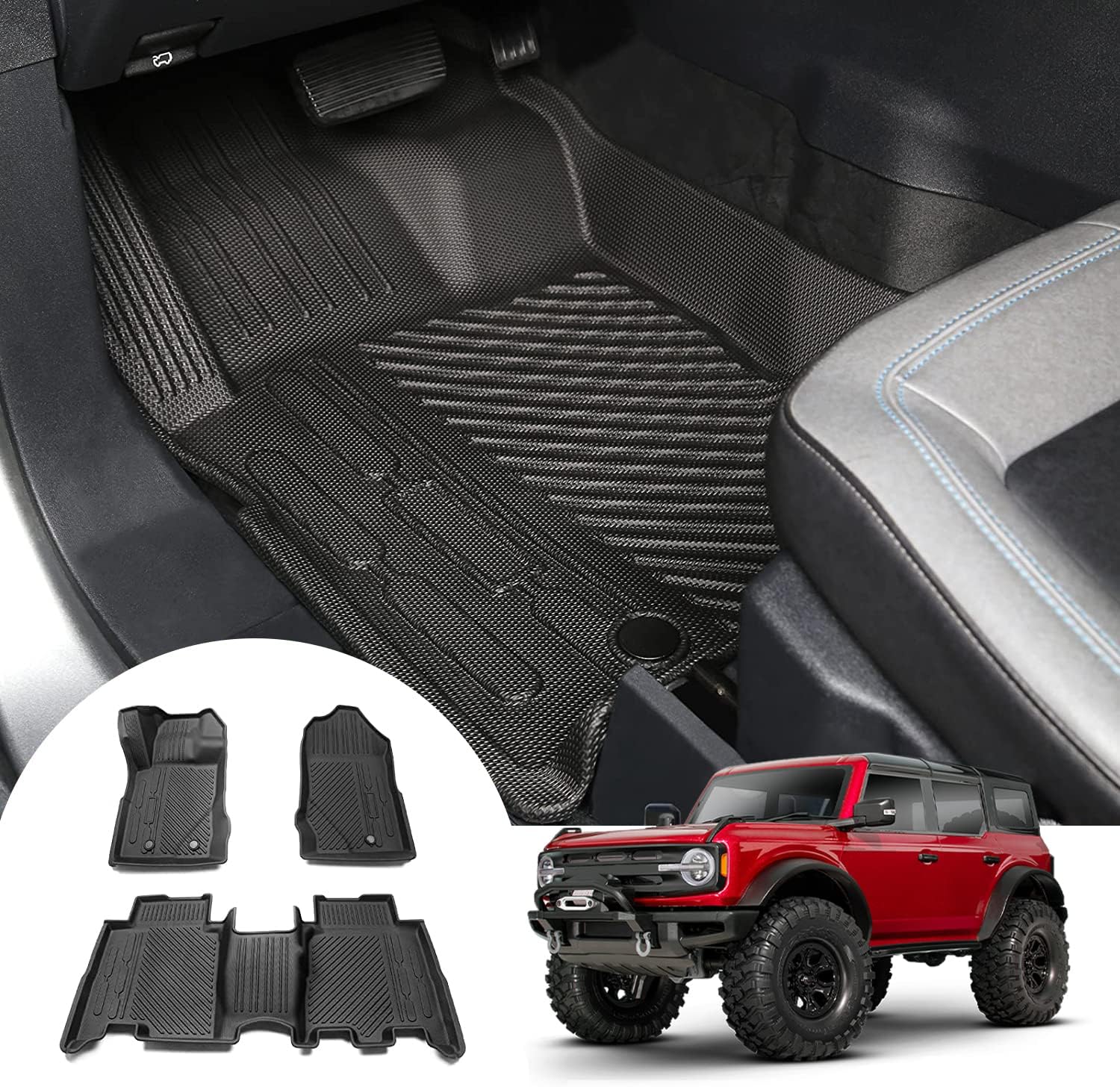 Mabett Floor Mats for Ford Bronco Accessories 2021 2022 2023 4-Door Black Floor Liners Protect Car Floors