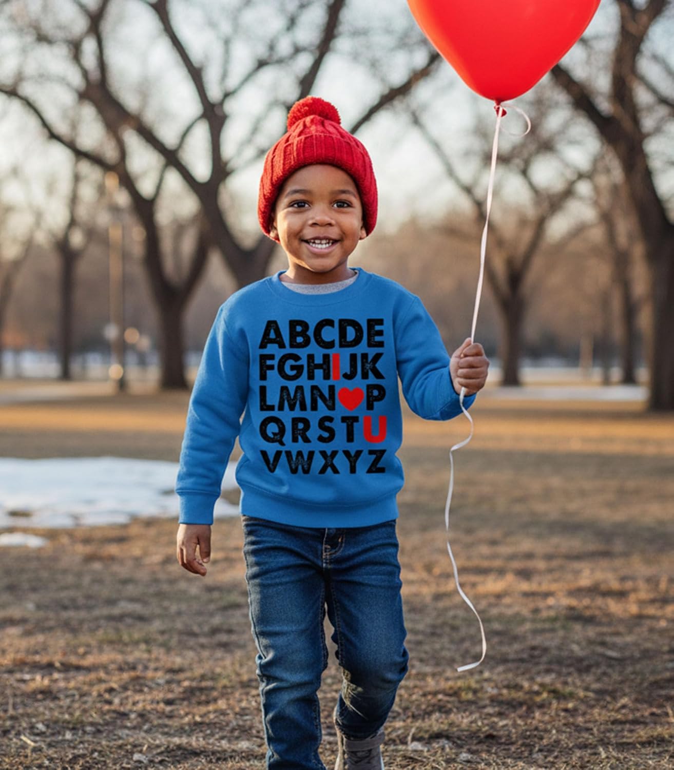 Tstars Red Hearts Tie Kids Valentines Day Shirt - ABC I Love You Long Sleeve Tee for Toddlers & Youth Boys Girls