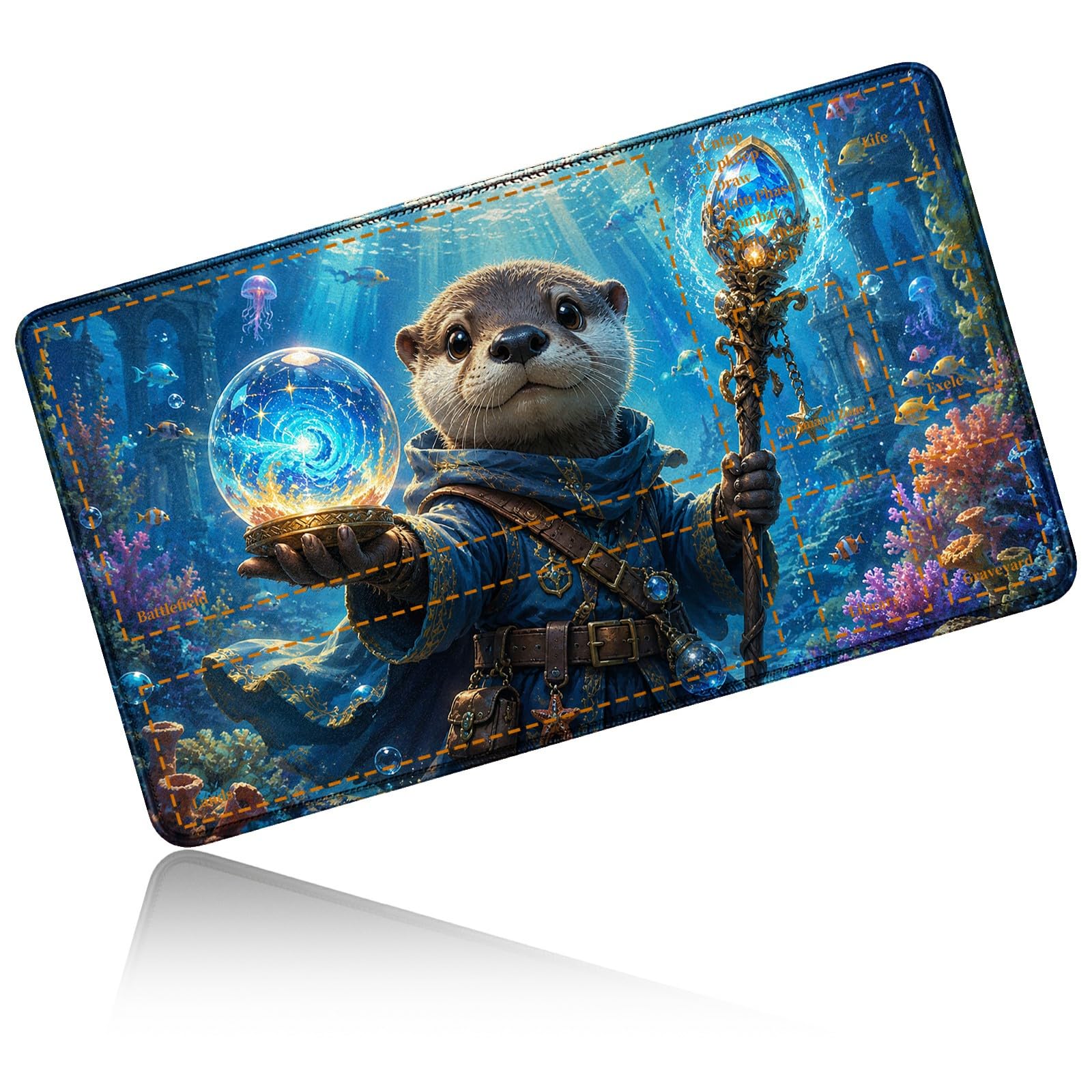 Dikoer for MTG/TCG Playmat w/Zones Commander Deck Gaming Mat, Otter Wizard โ image 1