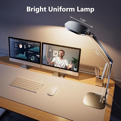 Miniatura 7 de Lámpara LED de escritorio para oficina en casa, iluminación de zoom de computadora de 15 W con brazo oscilante, función de memoria y temporizador,