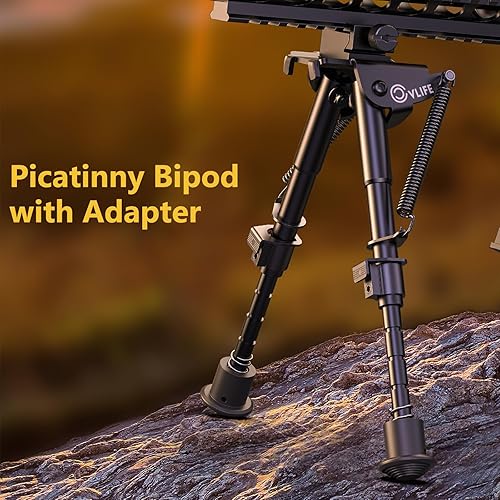 Miniatura 6 de CVLIFE Bípode Picatinny de 6 a 9 pulgadas con adaptador de abrazadera de barril y montaje de riel Picatinny para caza y tiro
