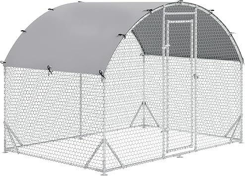 PawHut Walk In Chicken Run with Dome Roof 4-6 Hens 2.8 x 1.9 x 2m | Galvanised Large Chicken Coop, Waterproof UV-Resistant Cover for Ducks Rabbit, Hen House Poultry Cage, Farm Yard