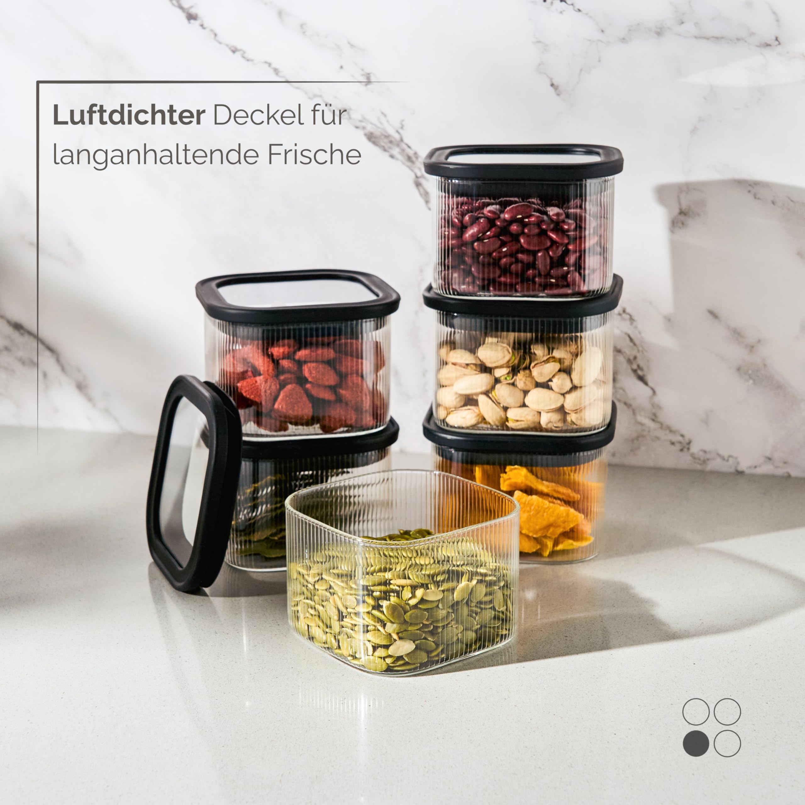 Riffel - Barattoli rettangolari con coperchio in vetro, 400 ml, set da 6 pezzi, ermetici e antitarme, barattoli da cucina per alimenti, pasta, farina, cereali, caffè