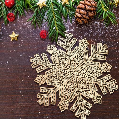 Miniatura 3 de Rouhuhura - Juego de 6 manteles individuales de copo de nieve de 15 pulgadas, decoración de copos de nieve, diseño hueco, manteles individuales