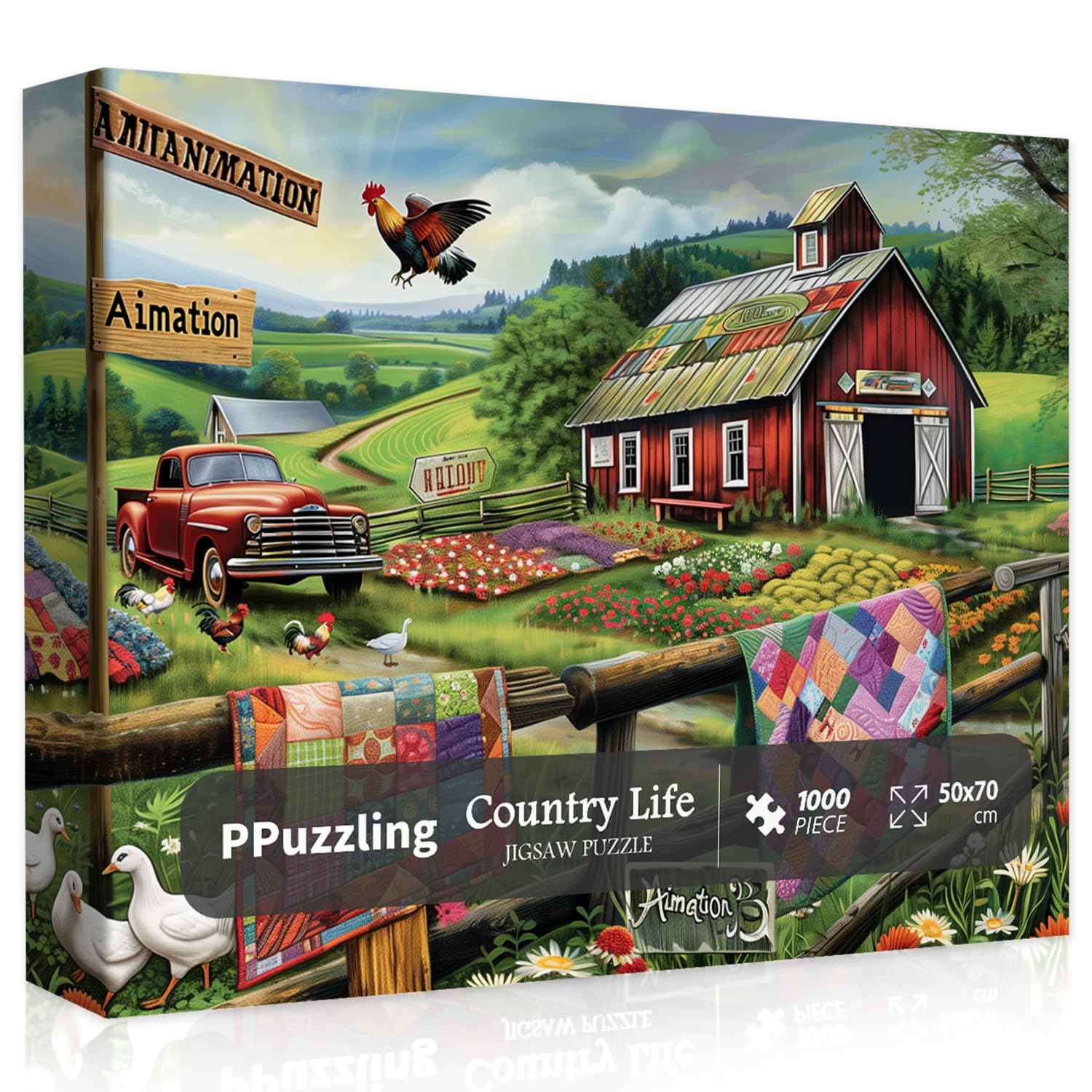 Country Life Farm Puzzles for Adults 1000 Pieces, Nature Bird Animal Flower Jigsaw Puzzle, Challenging Mountain Landscape Puzzle