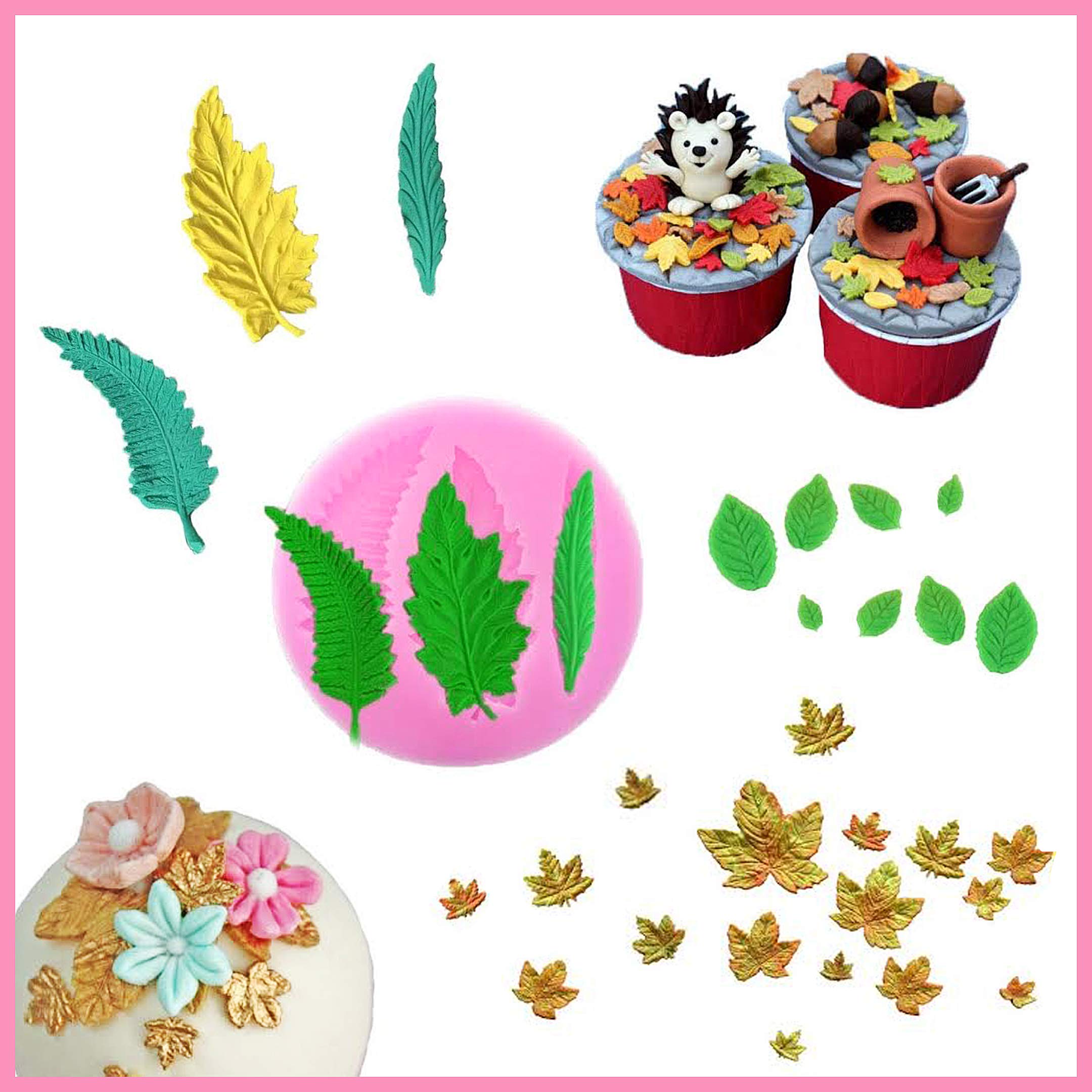 Clever Monster 3 Pcs Assorted Leaf Fondant Mold, 3D Leaf Silicone Molds for Chocolate Candy, Sugarcraft Cake Decoration, Cupcake Topper, Polymer Clay