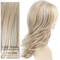 Vista 3 de XIUFAXIRUSI XIUFAXIRUSI Pelucas onduladas largas en capas para mujer, peluca de cabello natural sintético, pelucas rubias con reflejos, rubio claro