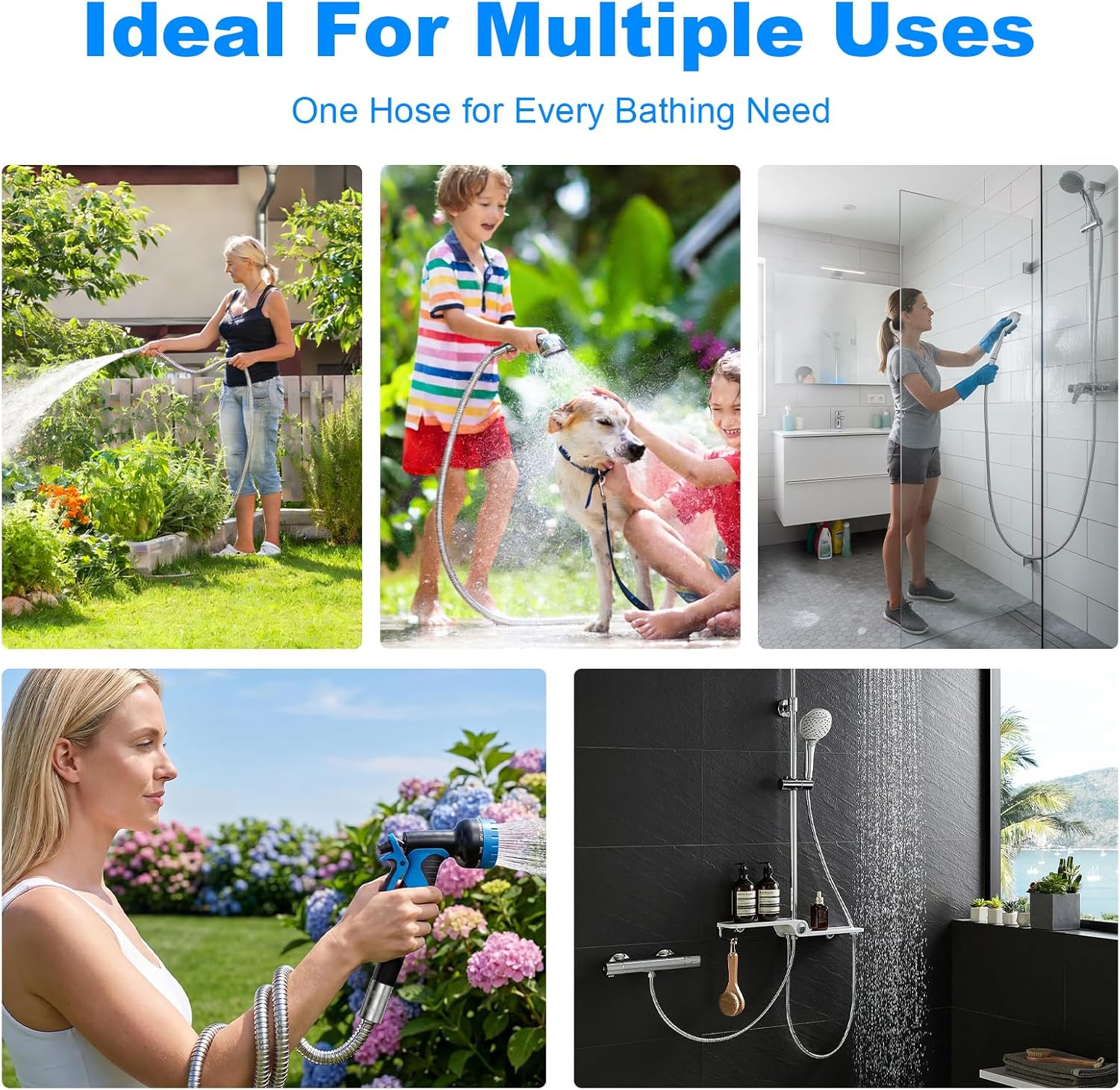 79-Inch Stainless Steel Shower Hose, FSDIYU Extra Long Flexible Anti-Kink Handheld Shower Head Hose with Universal G1/2 Insert for Pet Bathing, RV Cleaning, Bidet Hoses Extension Replacement