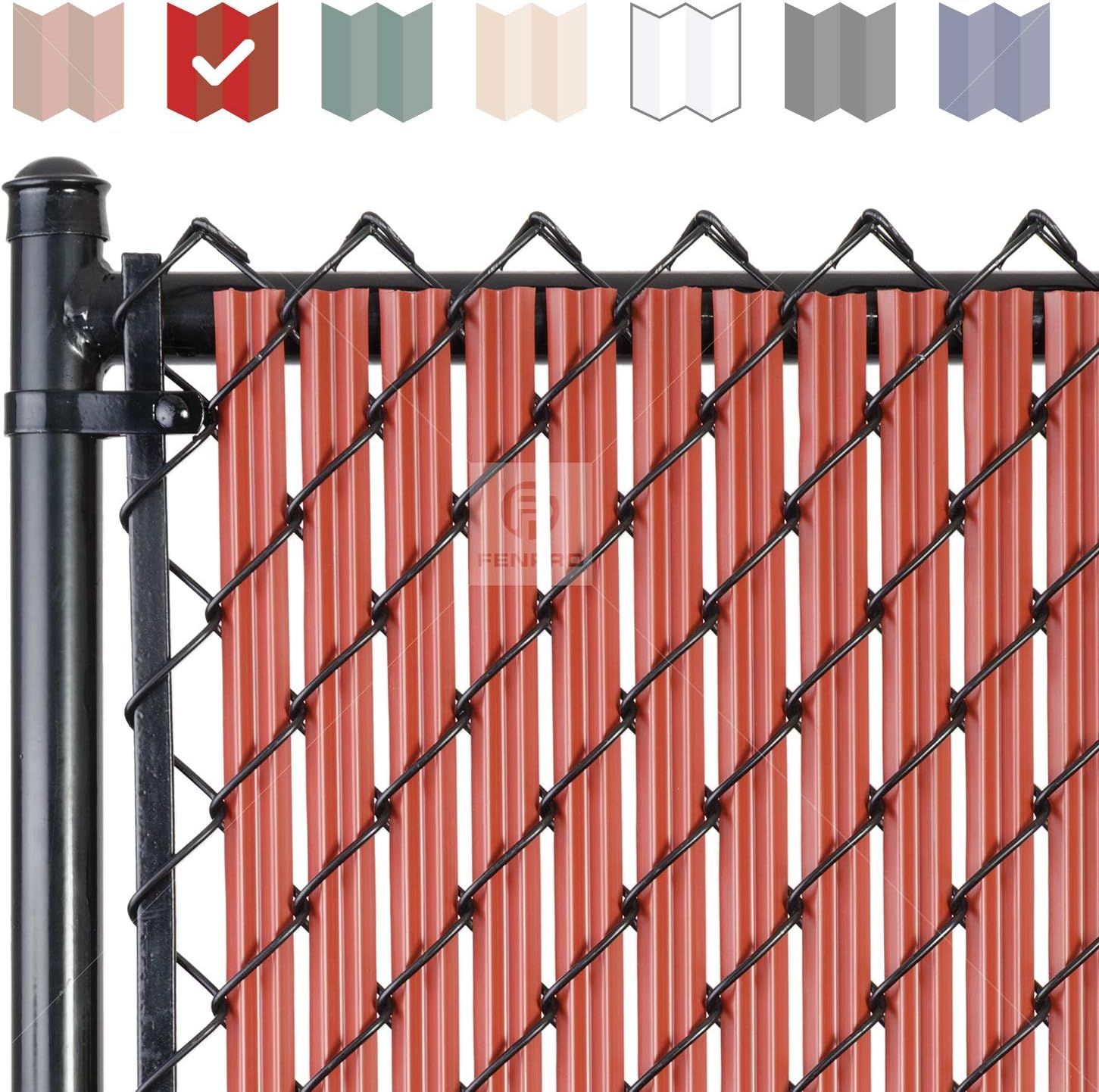 Chain-Link W Shape Bottom Lock Fence Slats (8ft, Redwood)