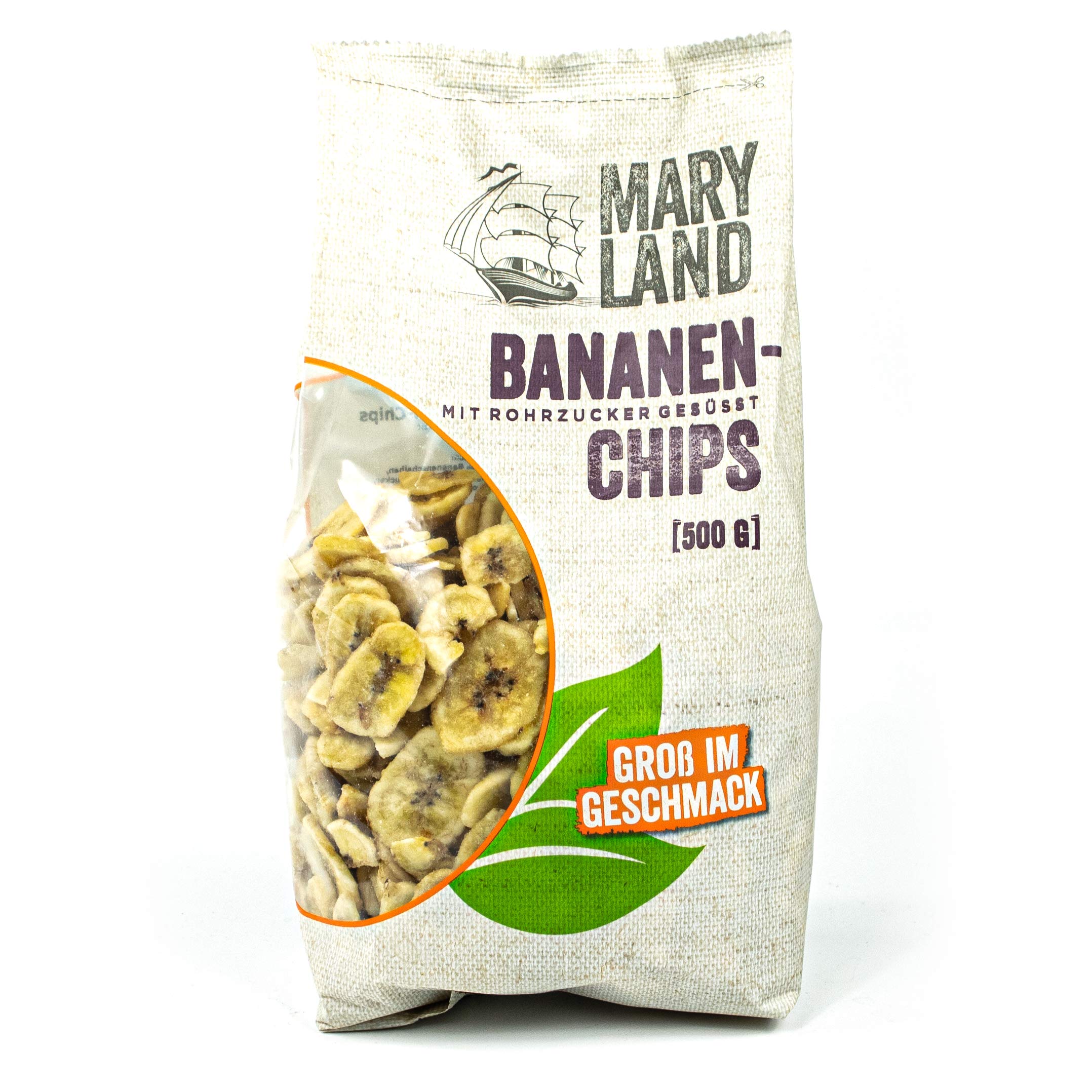 Maryland - 5er Set Bananenchips mit Rohrzucker gesüßt in 500 g Packung - Bananenscheiben getrocknet & geröstet ideal für Müsli, Süßspeisen, als Topping oder zum Backen - (Bananen Chips gezuckert)