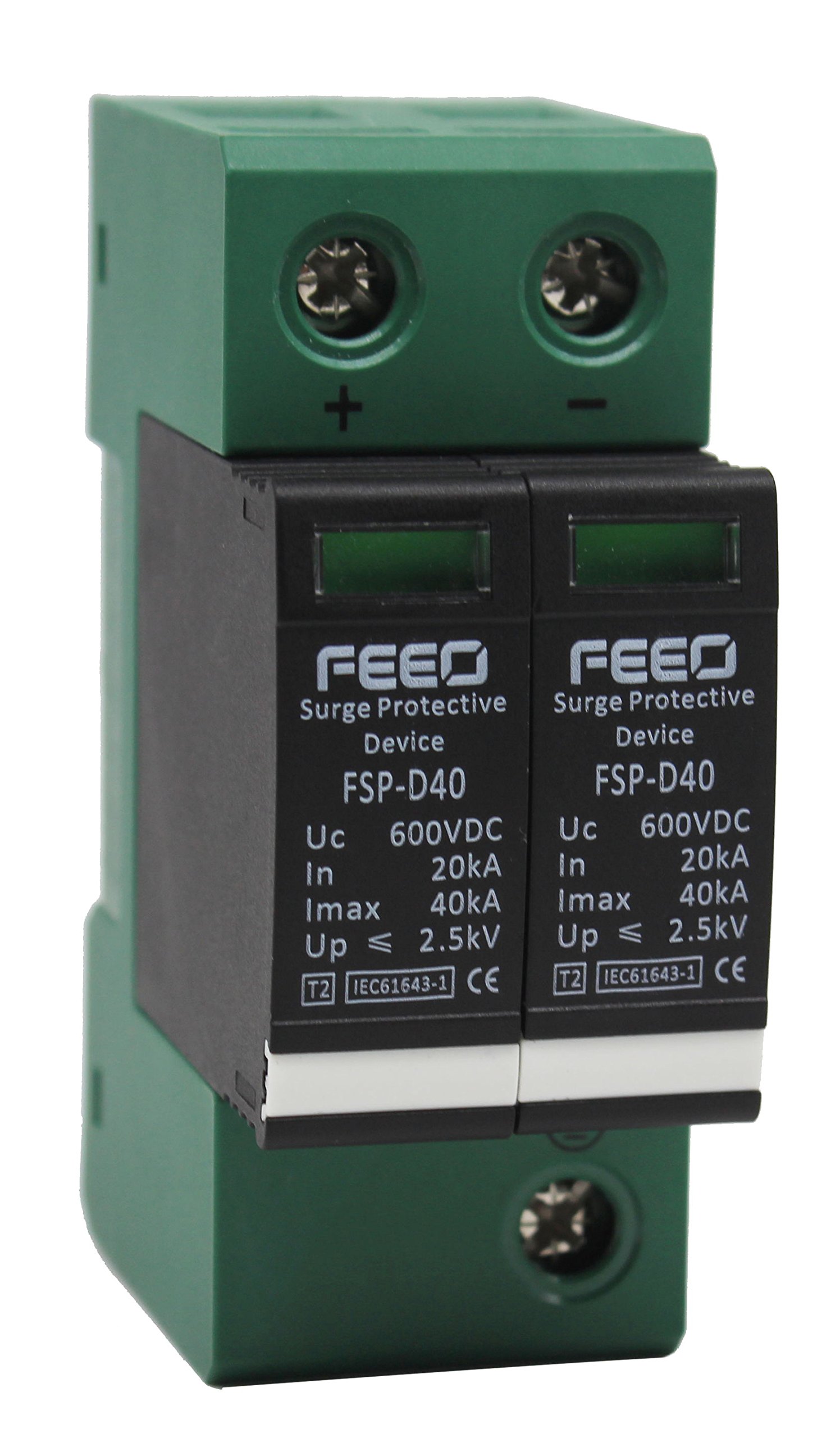 Plastic DC Solar Surge Protection Device Double Pole, 600V, 20-40 kA (Black and Green)-image-47