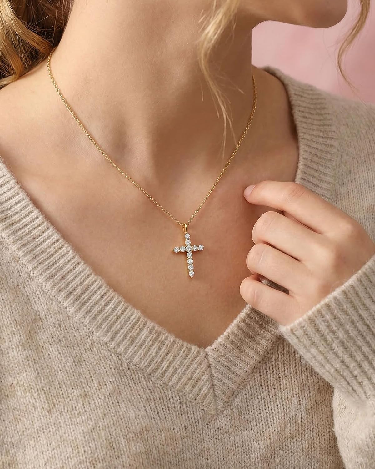 Eryuor Remember You Are Loved - 14K Gold CZ Cross Necklace for Girls