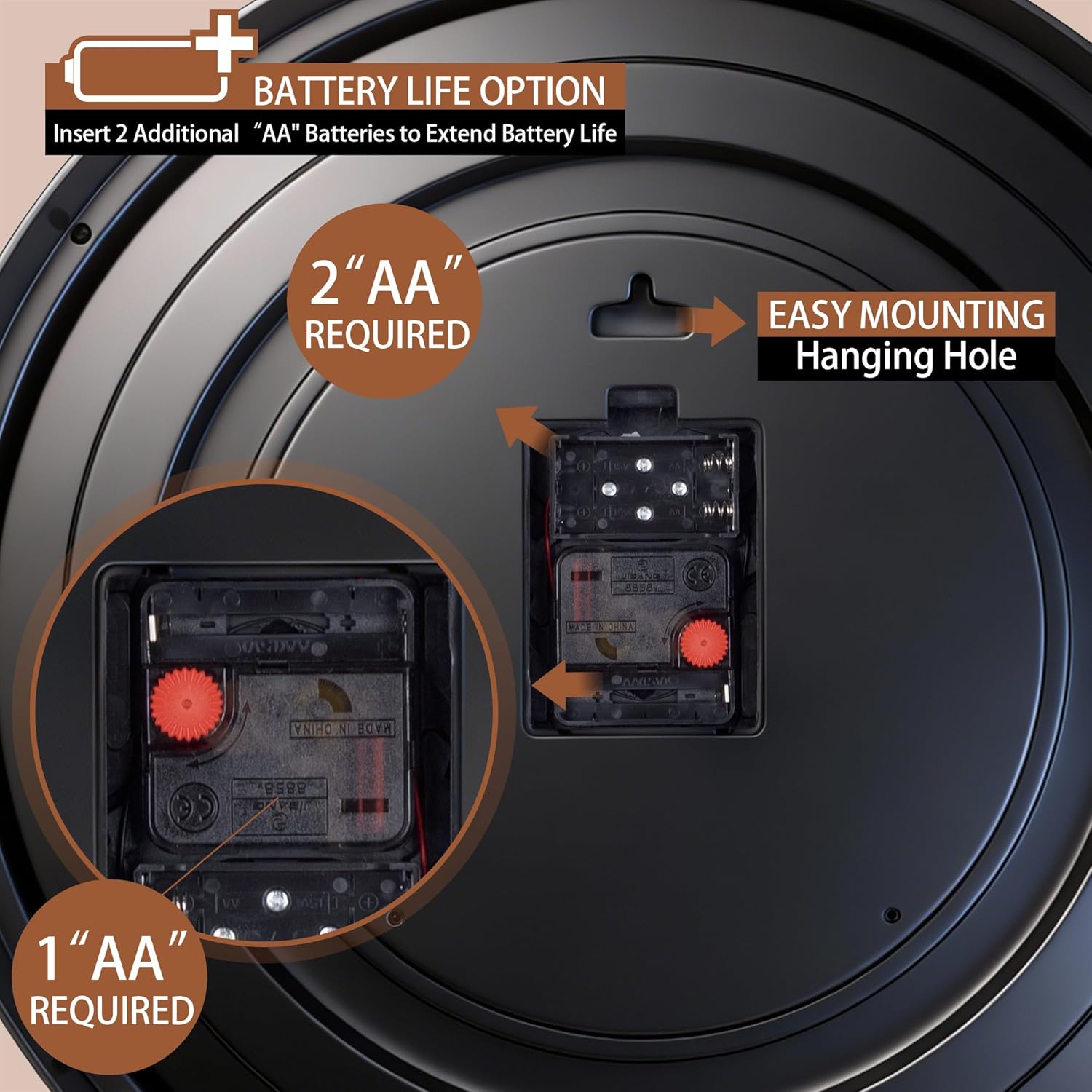 Moving Gears Wall Clock, 18 Inch Modern Gear Rotating Wall Clock Old Style Rustic Unique Vintage Industrial Clock for Living Room Decor Home Farmhouse (Retro Copper)