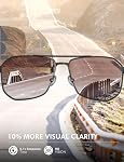 LUENX Lunettes de soleil Aviator carré pour hommes polarisé UV400 Alésages en polygone