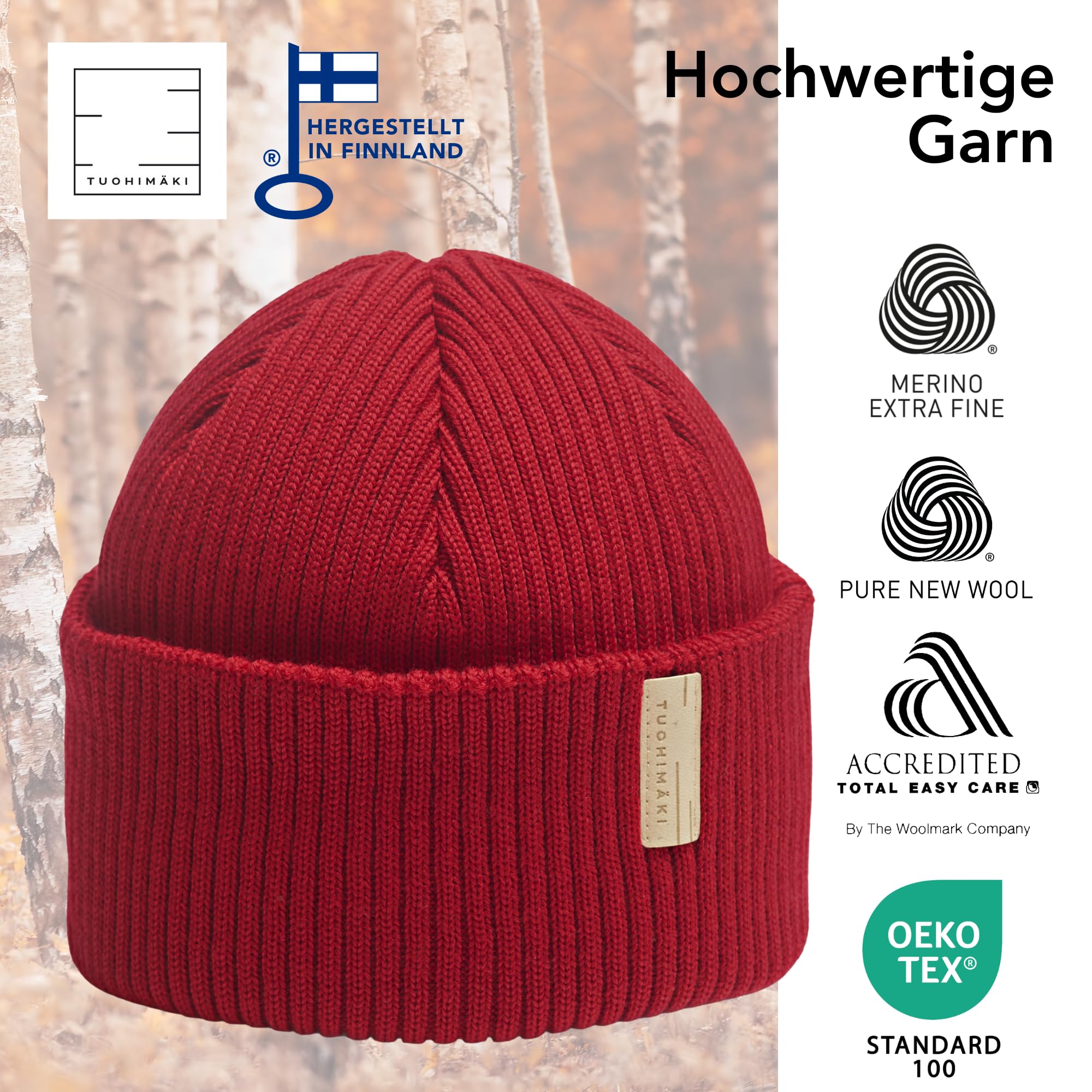 Fisherman - Gorro de lana merino para hombre y mujer, color rojo
