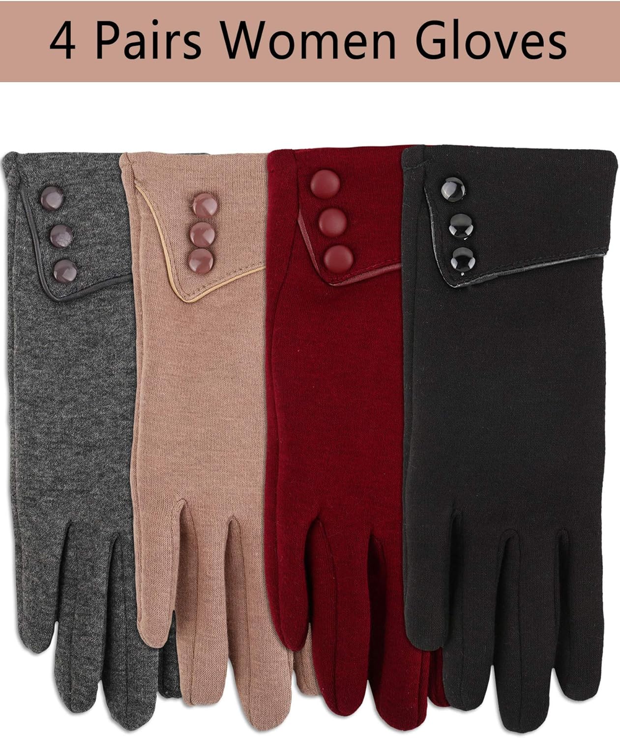 SATINIOR 4 Pairs Winter Gloves Women Touch Screen Windproof Gloves Wool Warm Fleece Lined for Cold Weather - Image 3
