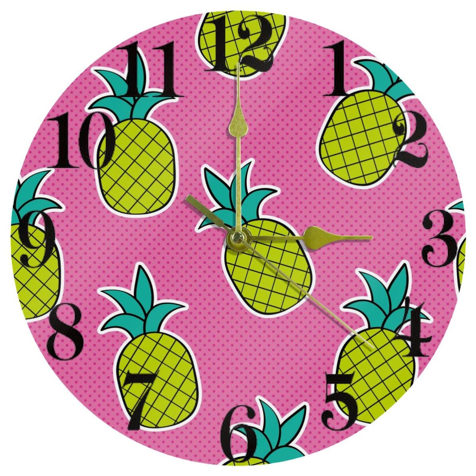 Horloge murale à quartz silencieuse jaune avec motif ananas de 25,4 cm fonctionnant sur piles