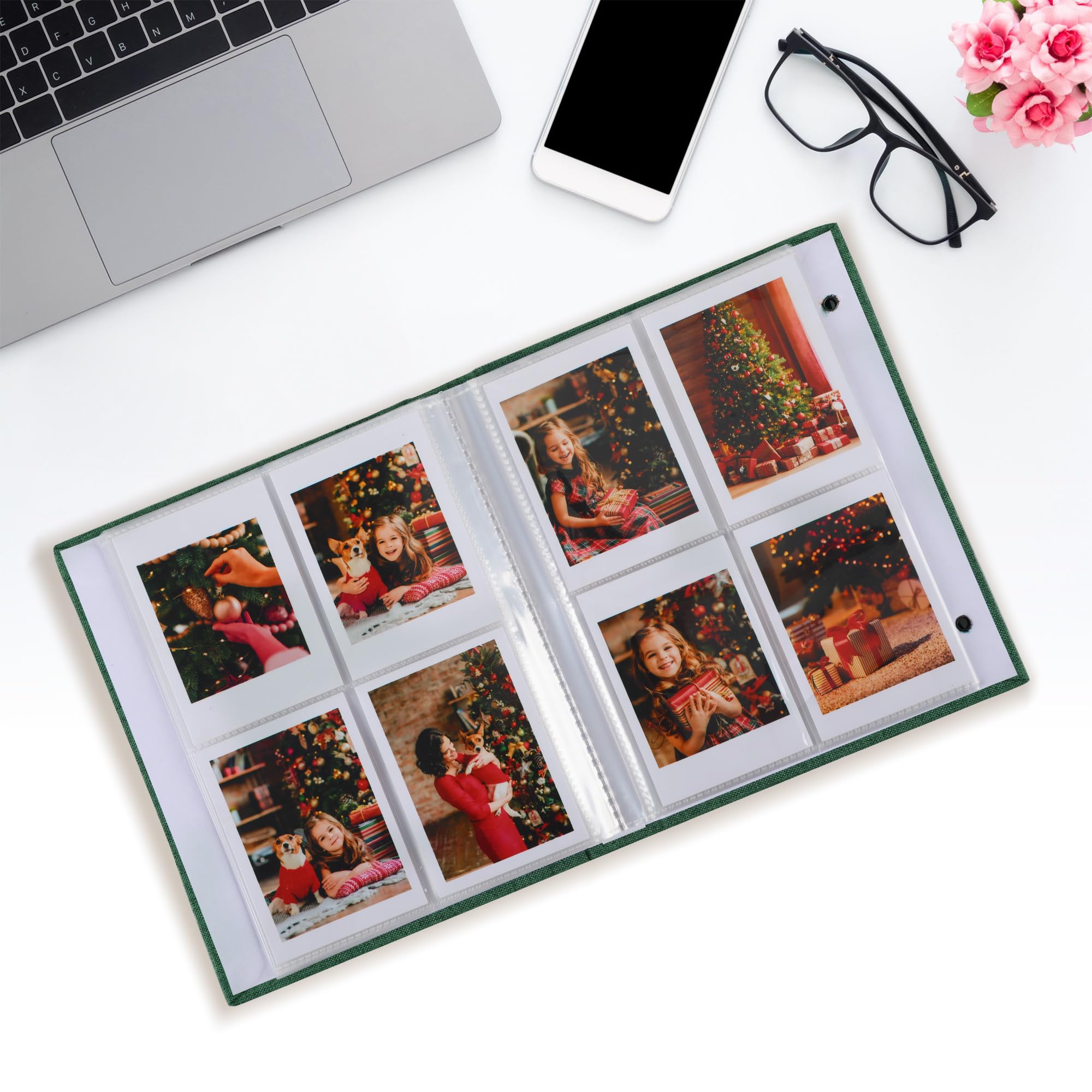 Polaroid Fotoalbum, kleines Bilderbuch für 280 Fotos, grünes Erinnerungsbuch für 2 × 7,6 cm Bilder, Leineneinband, Fotokartenalbum mit Sichtfenster, ideal für Hochzeit, Reisen, Baby Growth