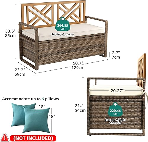 Miniatura 2 de YITAHOME Banco de almacenamiento al aire libre de 70 galones, banco de mimbre de polietileno para todo tipo de clima, caja de almacenamiento para