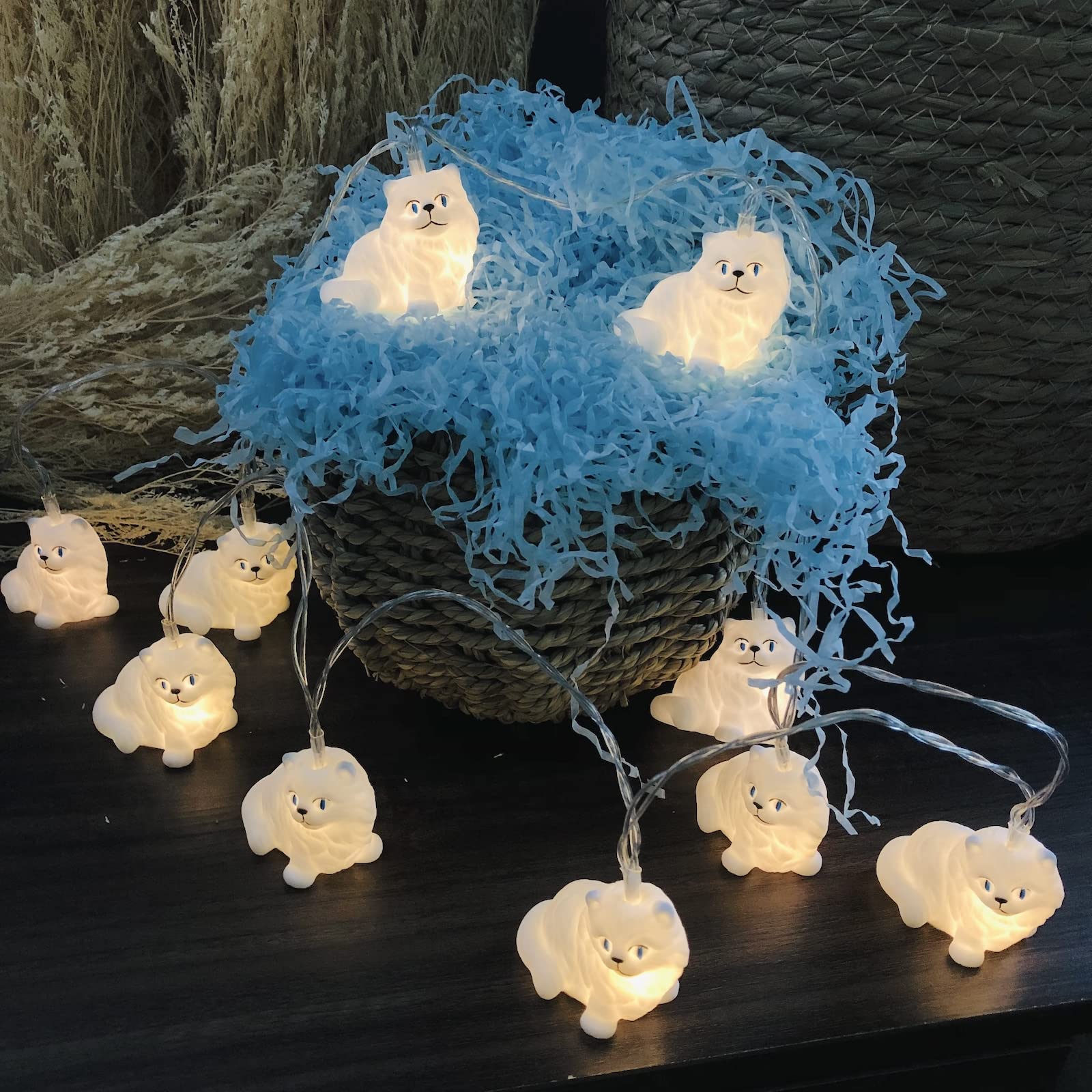 Niedliche Weiße Katze LED Lichterketten Batteriebetriebenes Nachtlicht für Indoor Outdoor Halloween Weihnachten Thanksgiving Home Party Kinder Kinder Schlafzimmer Dekoration (Katze)