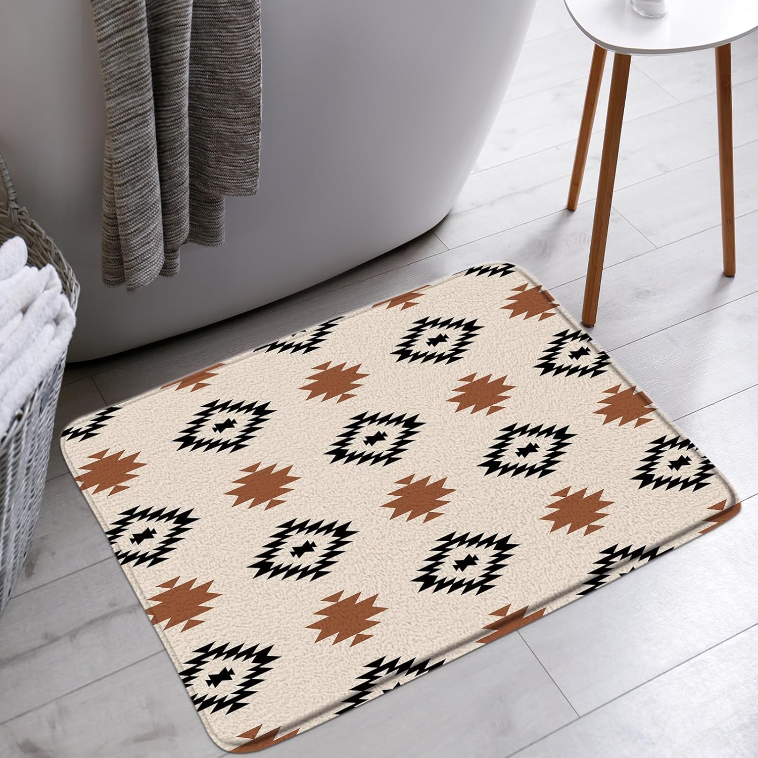 3pcs Aztec Western Bath Mat Set Geometric Boho Abstract Vintage Modern Southwest Native Bathtub Area Rugs Bathroom Decor(18x30 Inch)