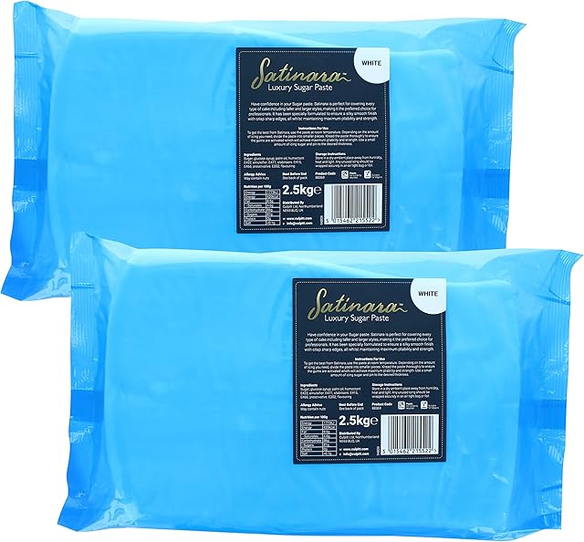 Satinara Luxury White Sugar Paste for Cakes and Bakes, Fondant Icing  White, Fondant Icing, 5kg