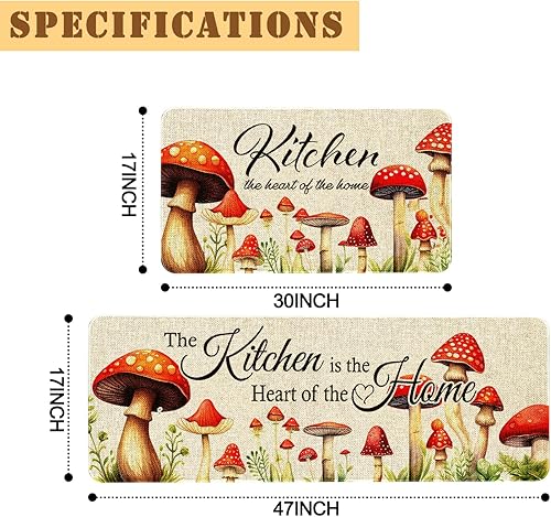 Miniatura 10 de Mloabuc Juego de 2 alfombras y tapetes de cocina de granja, juego de cocina de gallo de granja, juegos de cocina de vacaciones de temporada,