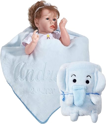 Miniatura 9 de Cobija de franela personalizada para bebé unisex con animalito de adorno, cobertor de seguridad para recién nacidos, regalo para bebé con su nombre