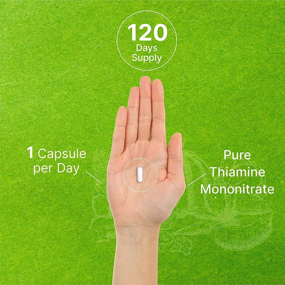 Vitamin B1 500mg (Thiamine Mononitrate), 120 Capsules - 4 Month Supply, Promotes Energy Production & Supports Nervous System - Thiamine B1 Supplement : Health & Household