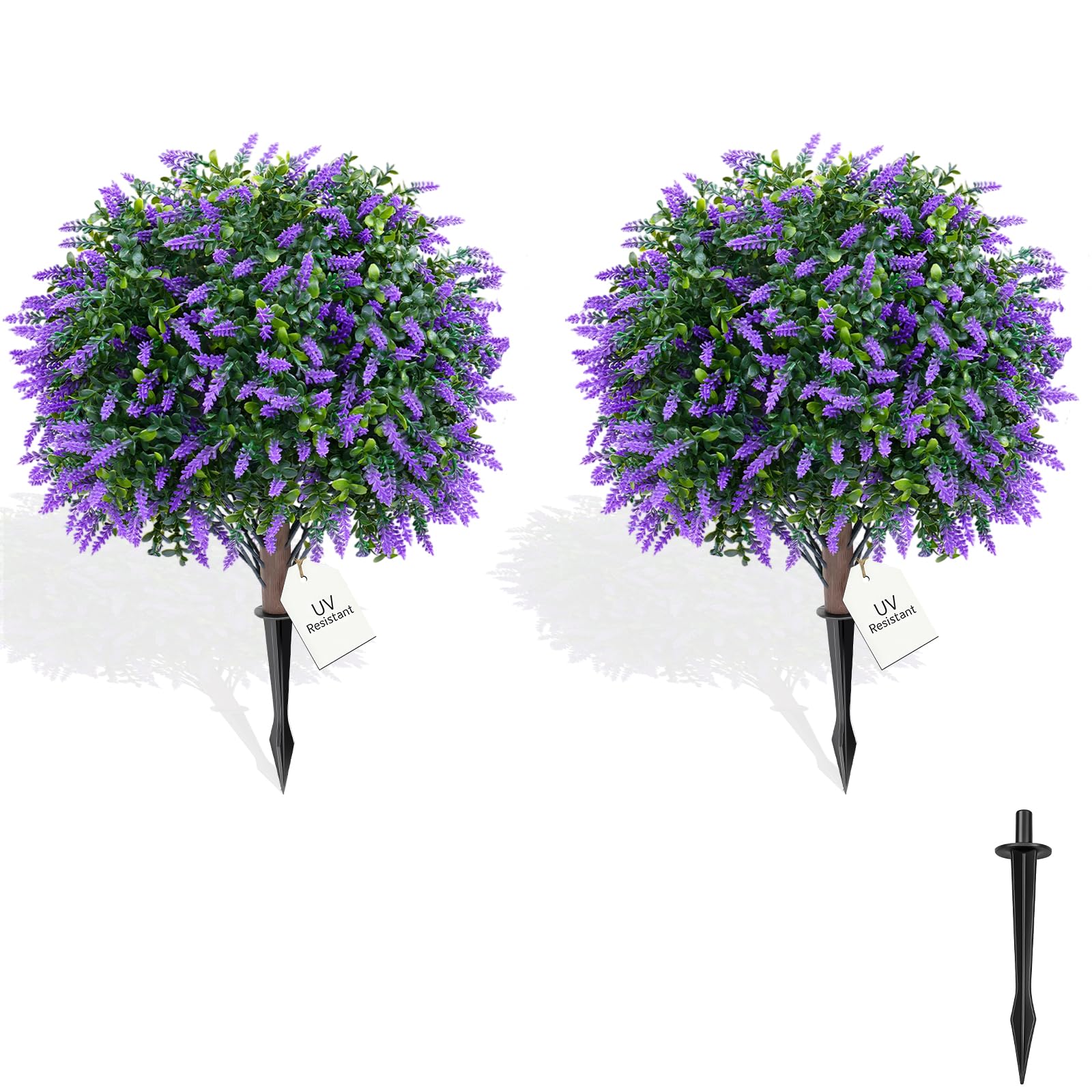 Arbre topiaire artificiel avec lavande : lot de 2 arbustes faux avec piquet de sol résistant UV