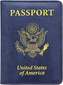 Passport Holder Cover Case Travel Wallet Cover Passport Leather Card Case RFID Blocking Document Organizer Travel Accessories for Women Men Blue