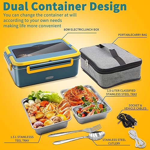 Miniatura 3 de Fiambrera eléctrica de 80 W, calentador de alimentos para el trabajo, 1224110-220 V, portátil, calentador de alimentos, para automóvil, camión, al