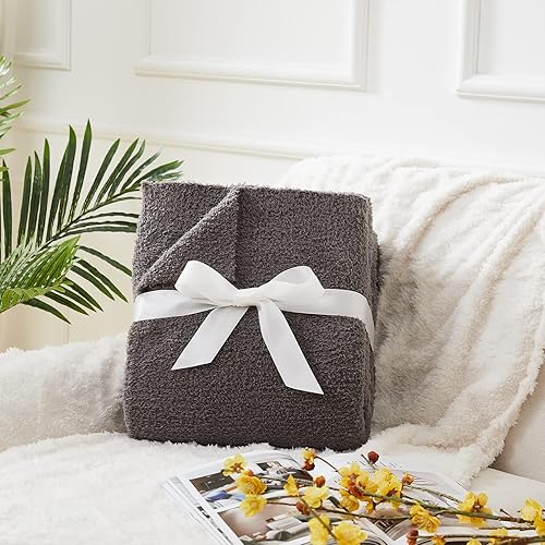 Vista 3 de CYMULA Manta de punto para sofá, color gris oscuro, súper suave, ligera, esponjosa, acogedora, para sofá cama, 50 x 60 pulgadas