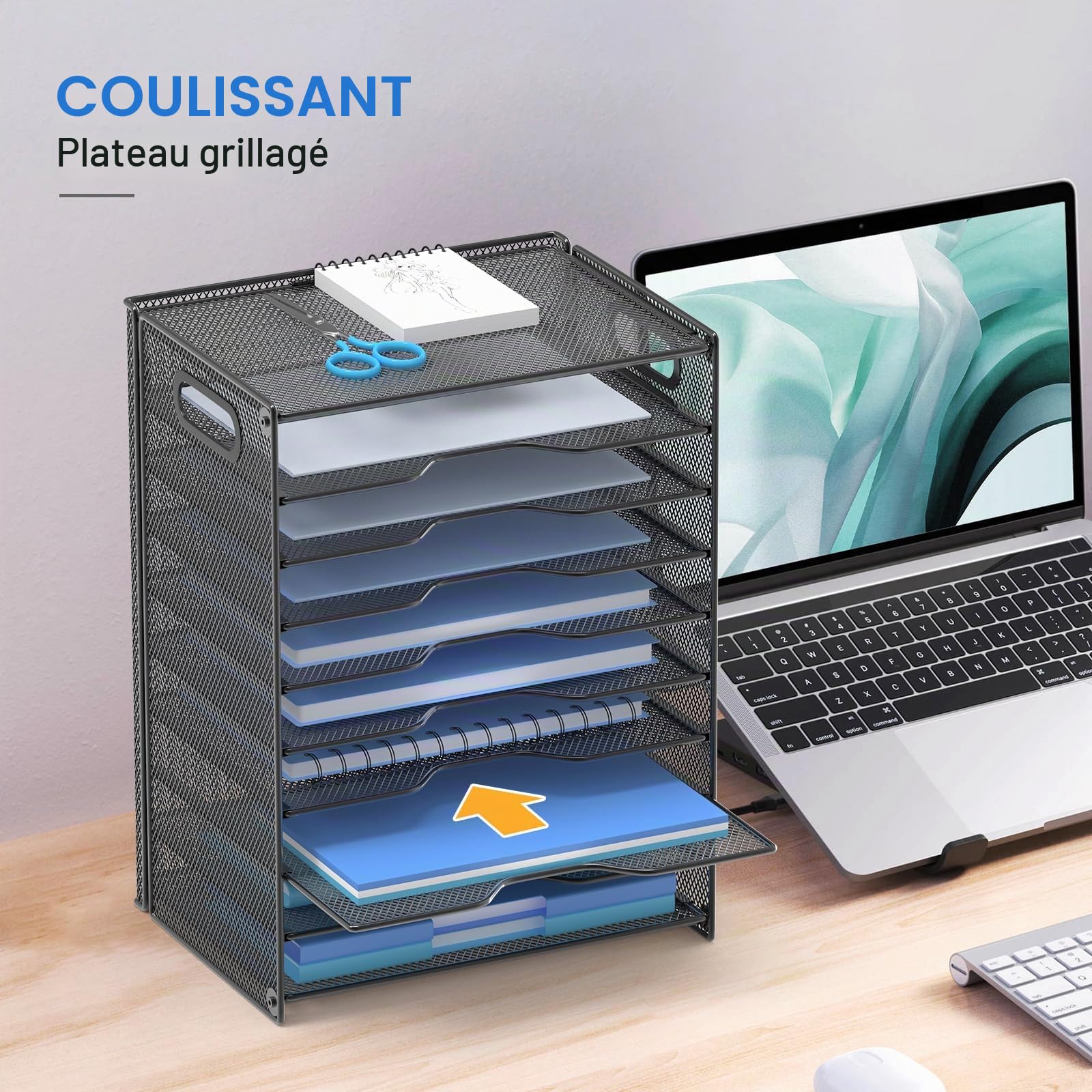 OUTWOLF Organiseur de Papier à 10 Niveaux – Bac à courrier en Maille avec poignées pour Bureau, école, Bureau